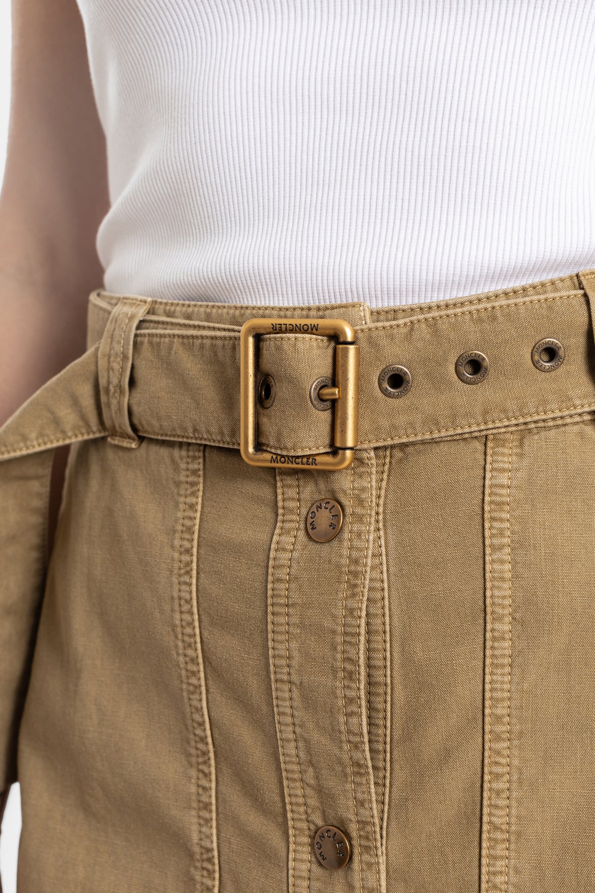 Jupe midi en coton ceinturée camel