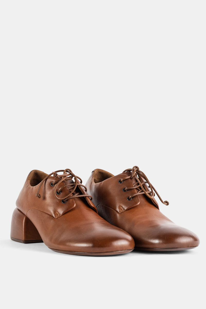 Basata Smooth Hazelnut Brown Leather Block-Heel Derbies