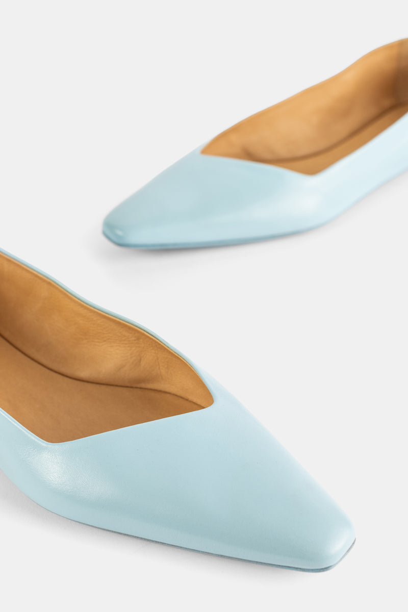 Cazuolla Sky Blue Nappa Leather Pointed Ballet Flats
