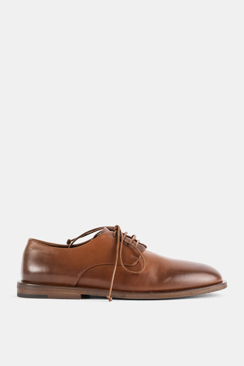 Marsell hazelnut brown smooth leather derbies women leather sole round laces round toe minimalist luxury FW24