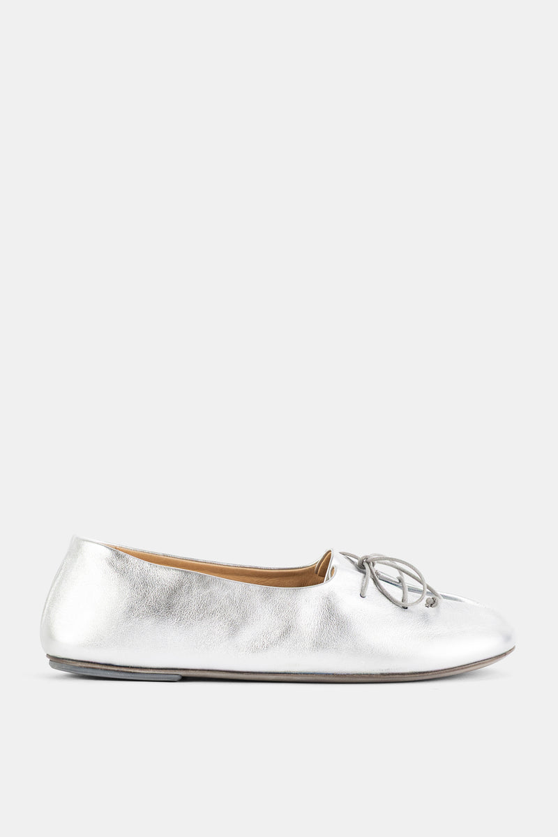 Marsell Girella ballerinas silver metallic leather silver foil square toe lace SS26 women's flat luxury shoes