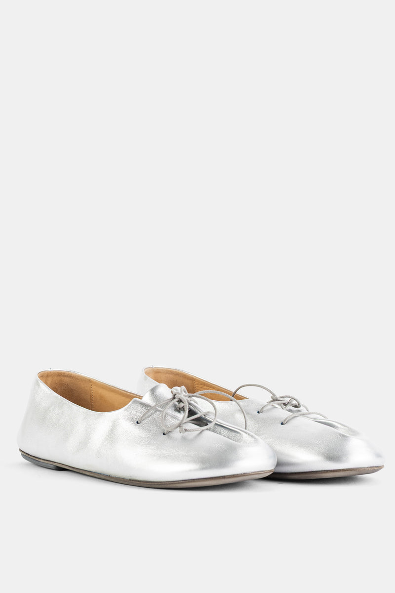 Girella Silver Metallic Leather Ballerinas
