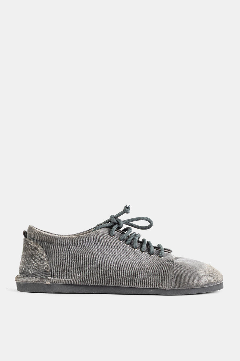 Marsell San Crespella women's washed black denim derby braided laces minimalist low silhouette SS26