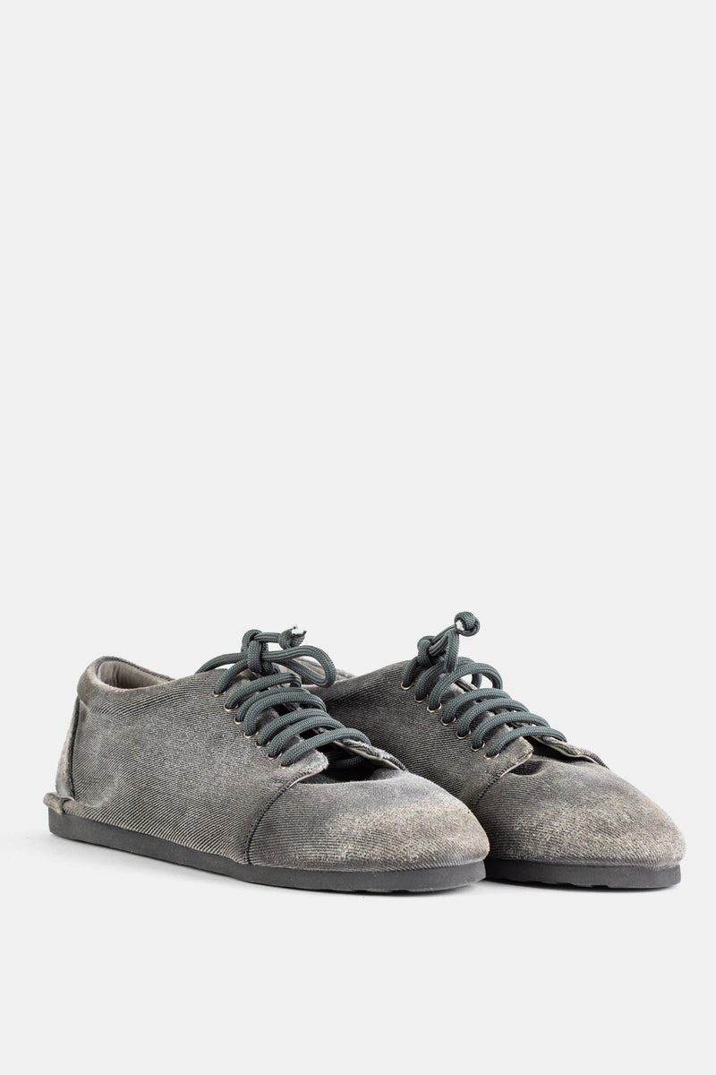 San Crespella Washed Black Denim Lace-Up Shoes