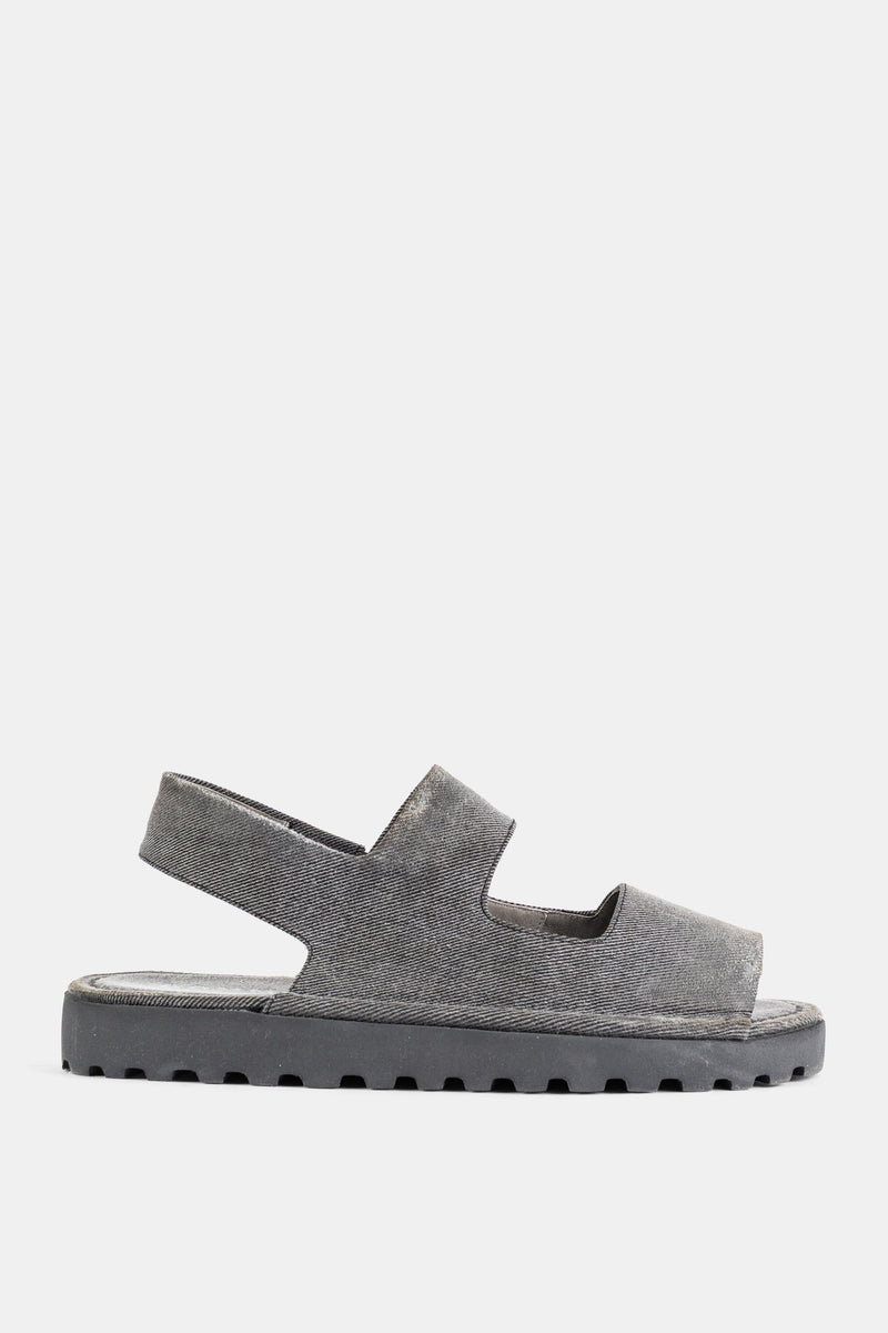 Marsell San Pomice washed black denim sandals notched sole minimalist luxury slingback SS26