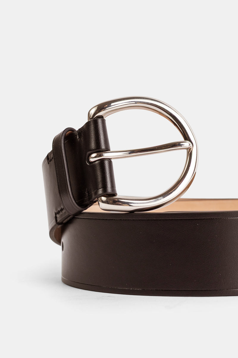 Ceinture boucle ronde 40mm Cognac argenté