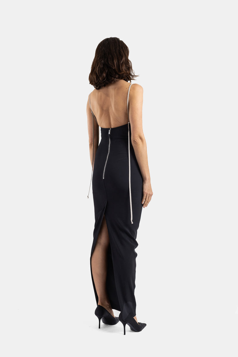 Rick Owens Maillot Gown - Black Satin Long Dress | Actuel B Rick Owens Maillot Gown - Black Satin Long Dress | Actuel B
