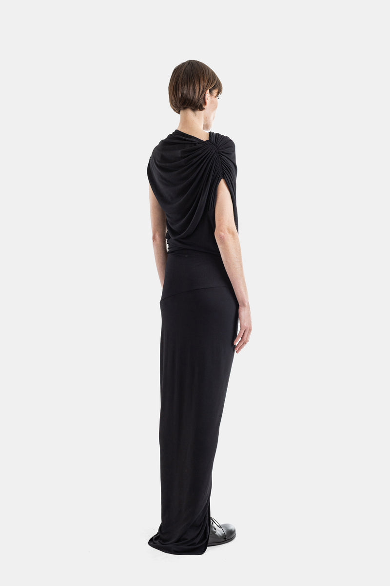 Ares Asymmetric Diagonal Draped Stretch-Jersey Maxi Dress, Black
