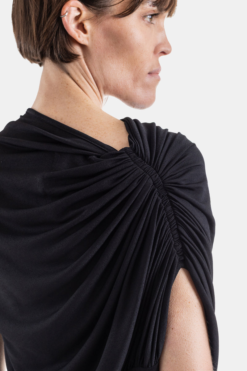 Ares Asymmetric Diagonal Draped Stretch-Jersey Maxi Dress, Black