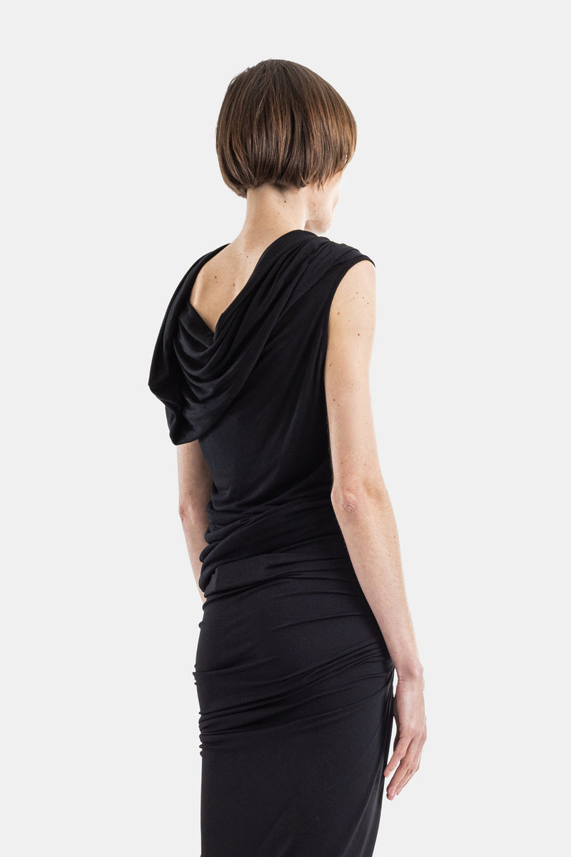 Top Lola à Col Drapé en Jersey Viscose Noir