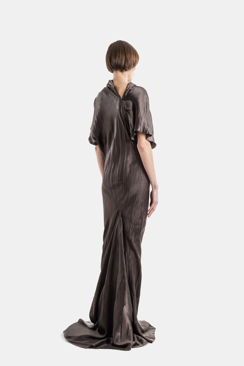 Robe longue en cupro satiné drapé Seb Gown dark dust
