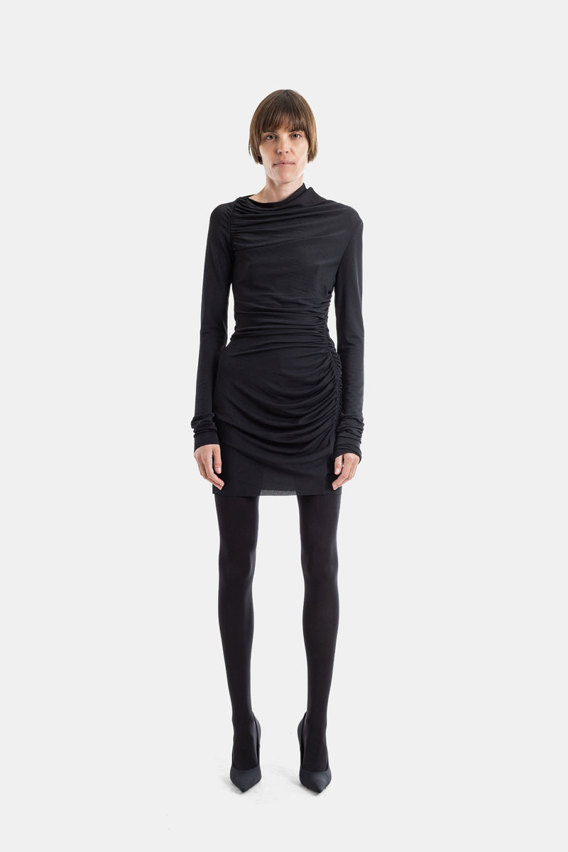 Ruched Asymmetric Jersey Mini Dress Black Rick Owens Lilies | Actuel B Ruched Asymmetric Jersey Mini Dress Black Rick Owens Lilies | Actuel B