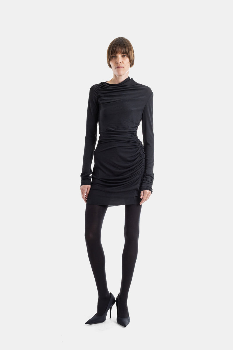 Mini Robe Svita en jersey stretch froncé asymétrique noir