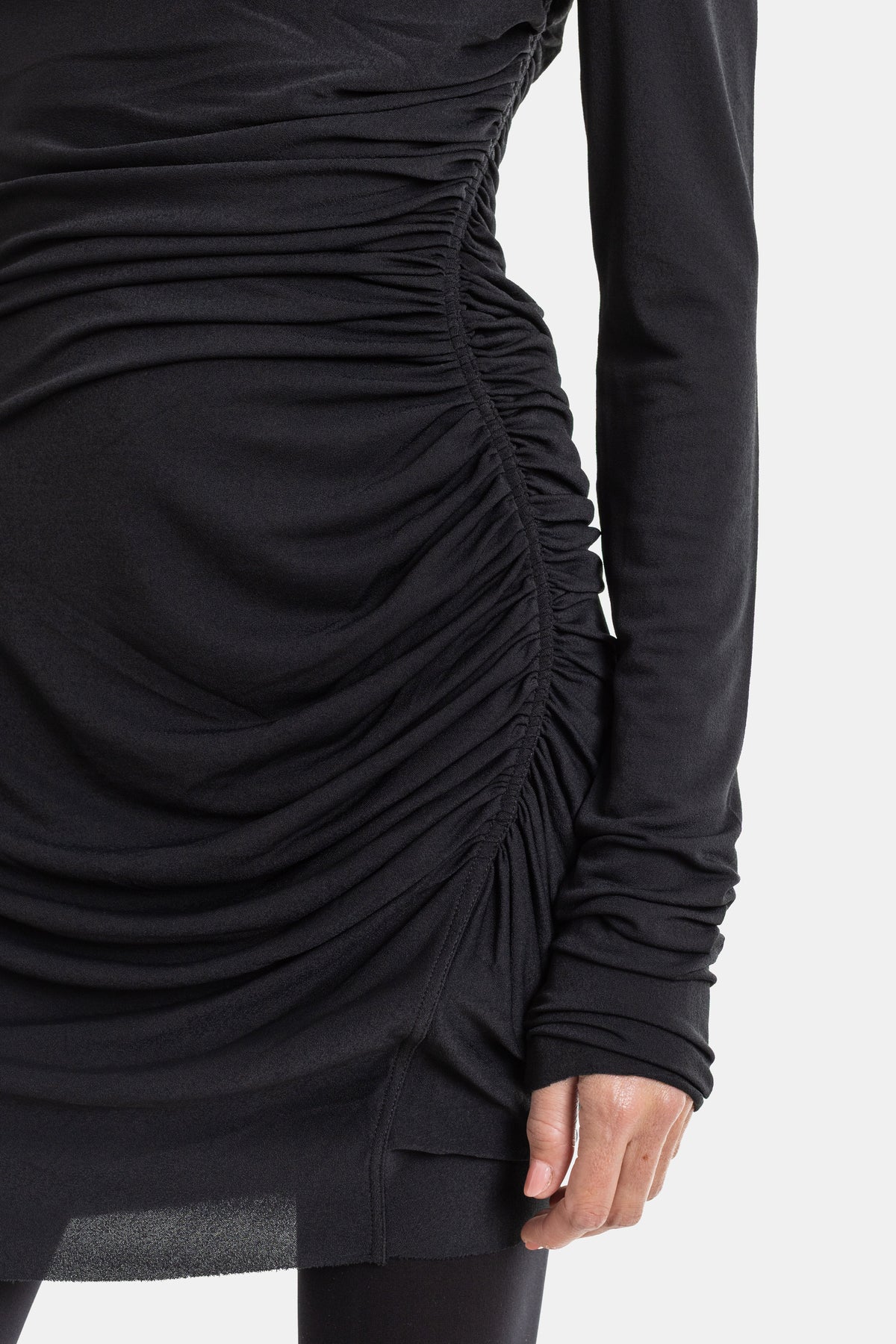 Asymmetric Ruched Stretch Jersey Mini Dress Black