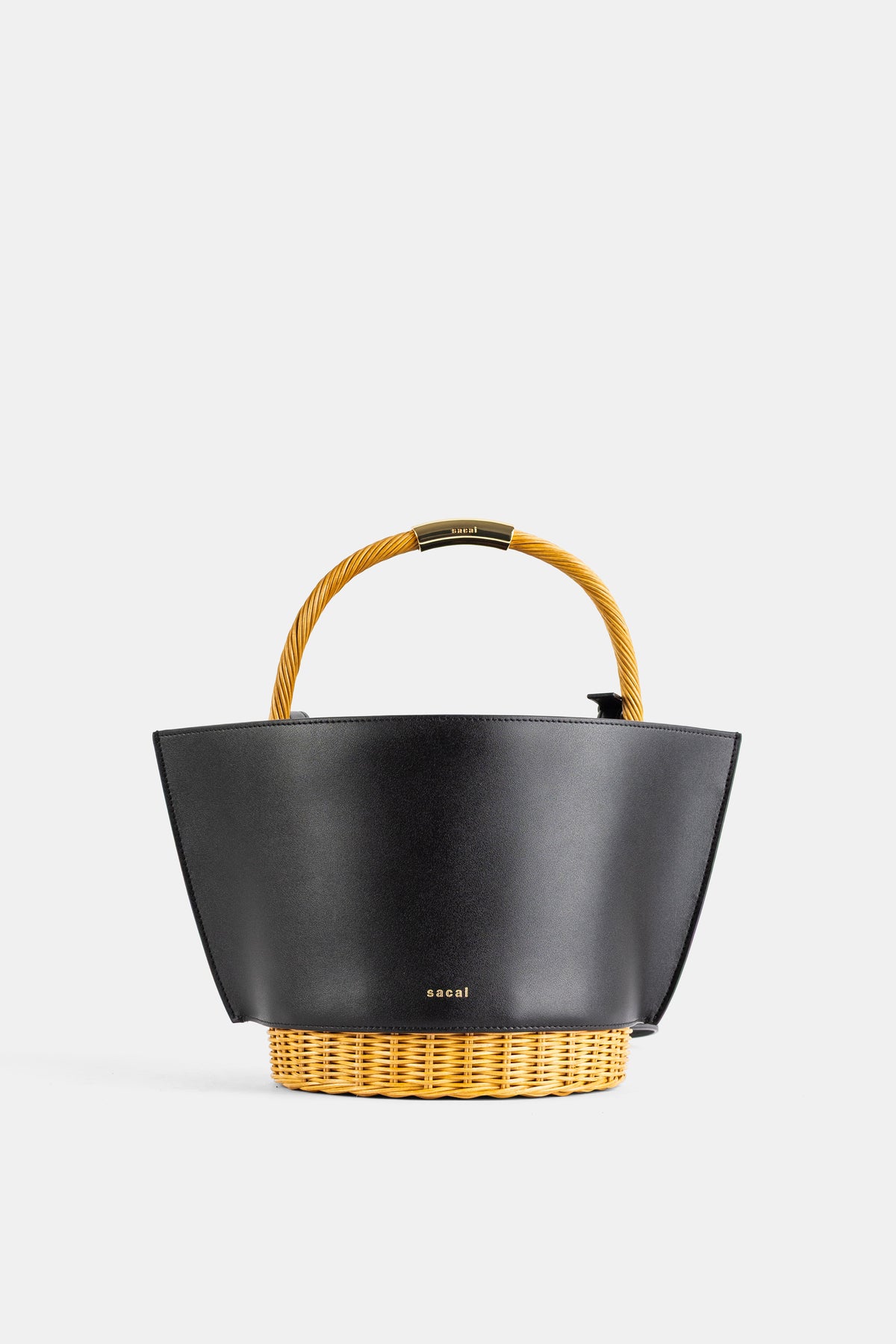 Leather x Rattan Basket Medium Top Handle Bag Black
