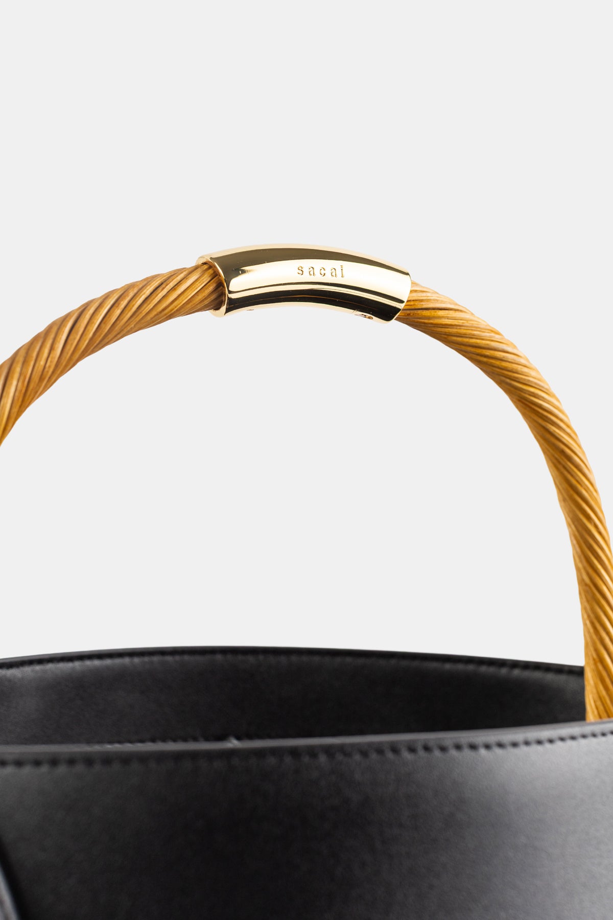Leather x Rattan Basket Medium Top Handle Bag Black