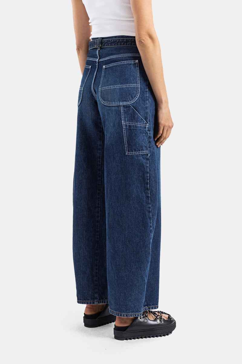 Indigo Blue Integrated Belt Barrel Jeans