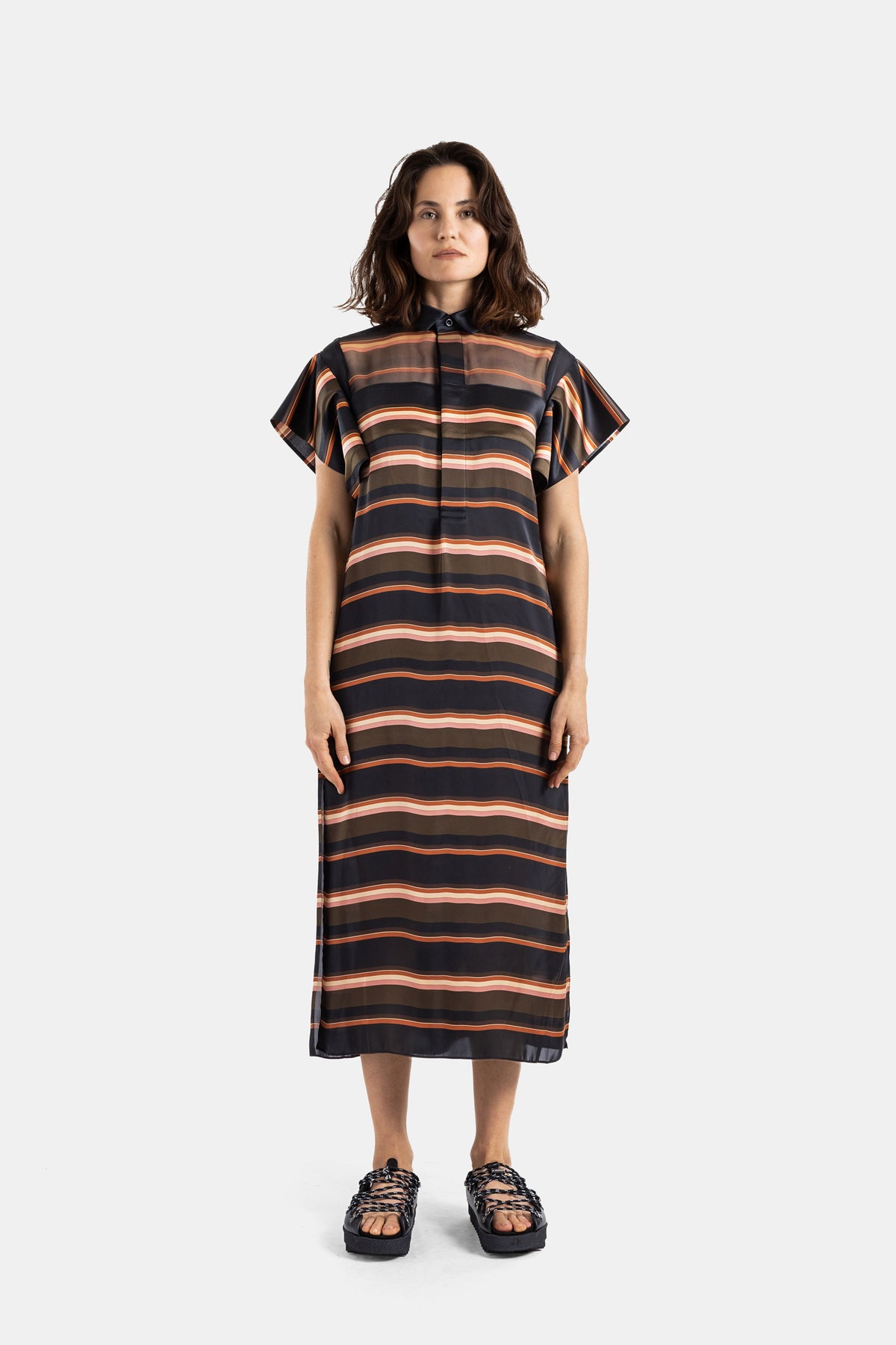 Robe Chemise Oversize Rayures Horizontales Multicolores