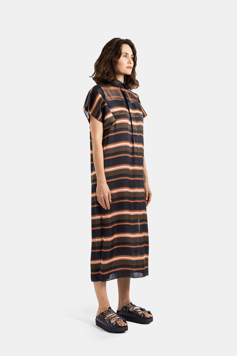 Robe Chemise Oversize Rayures Horizontales Multicolores