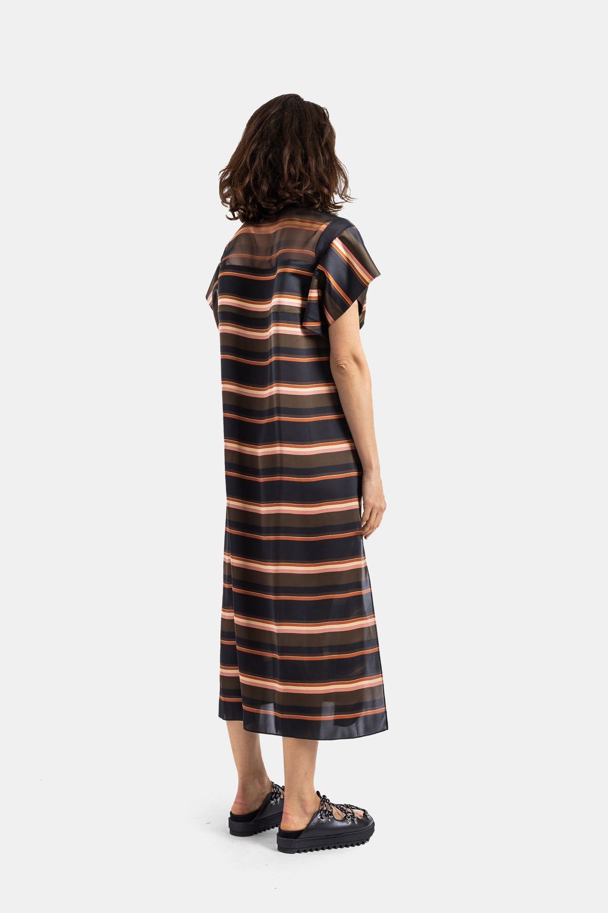 Robe Chemise Oversize Rayures Horizontales Multicolores