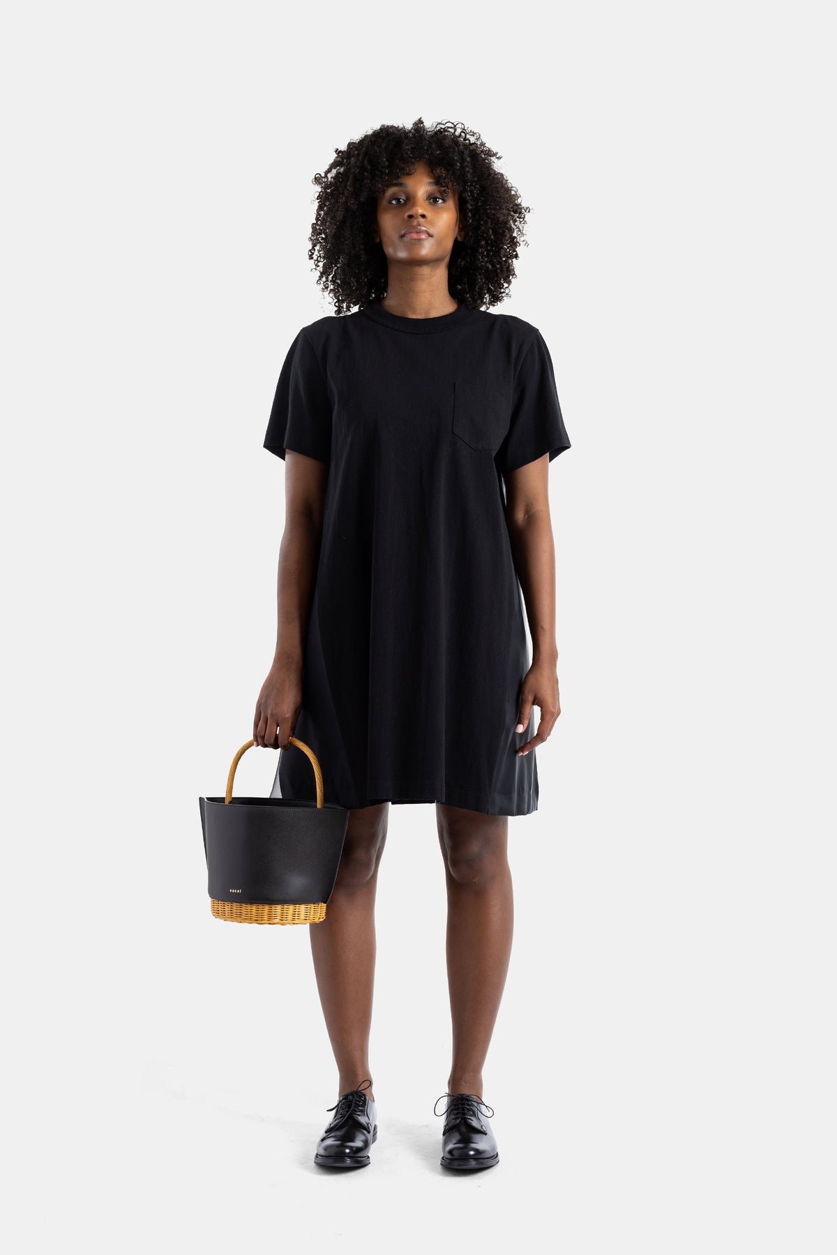 Black jersey and nylon hybrid dress