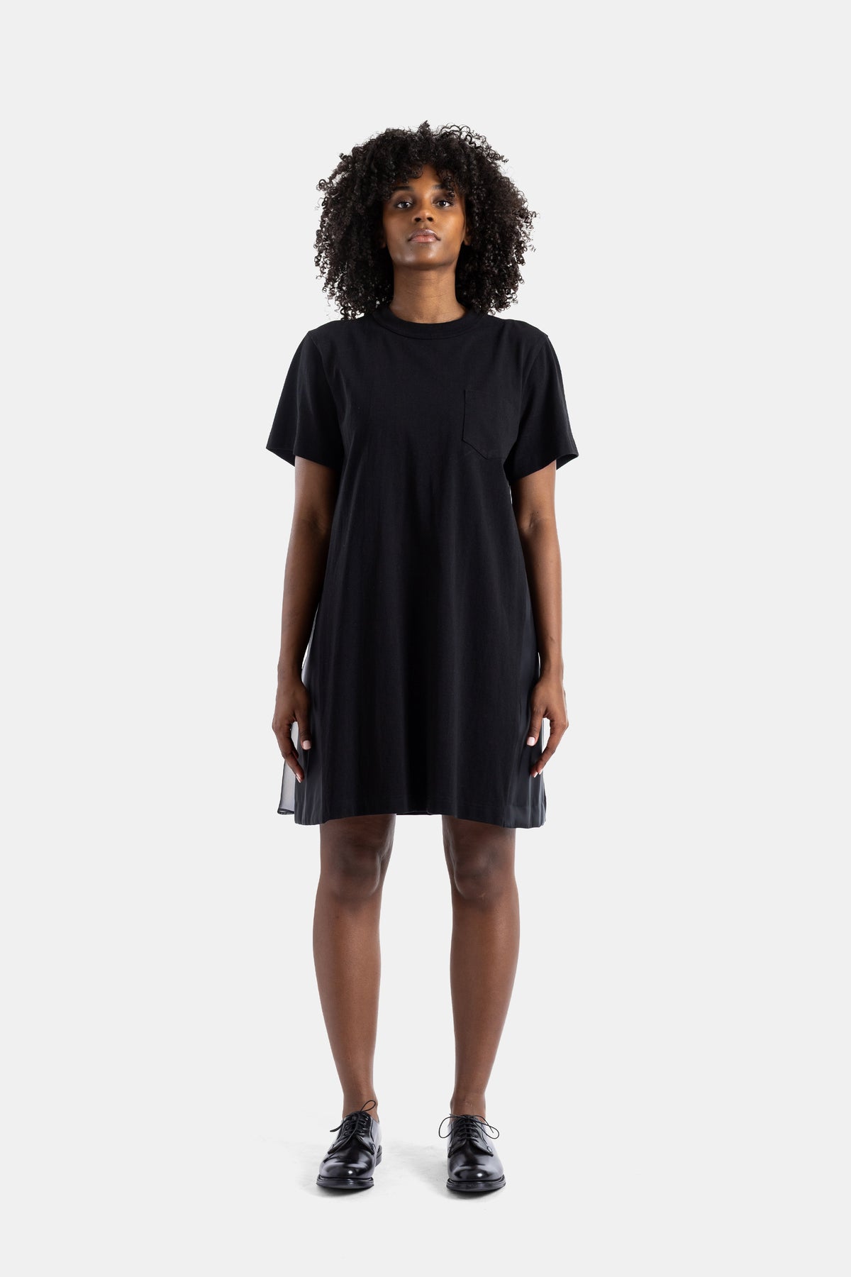 Black jersey and nylon hybrid dress