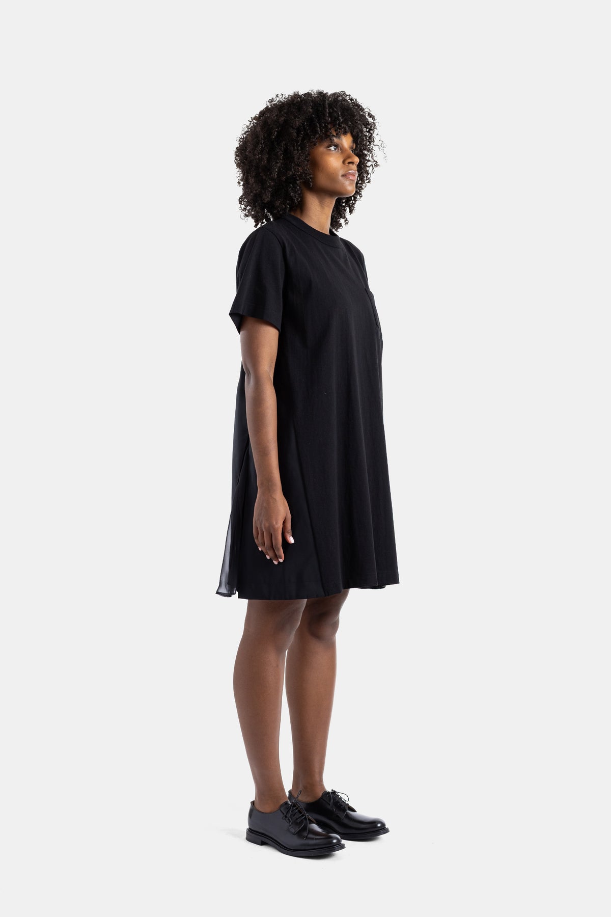 Black jersey and nylon hybrid dress