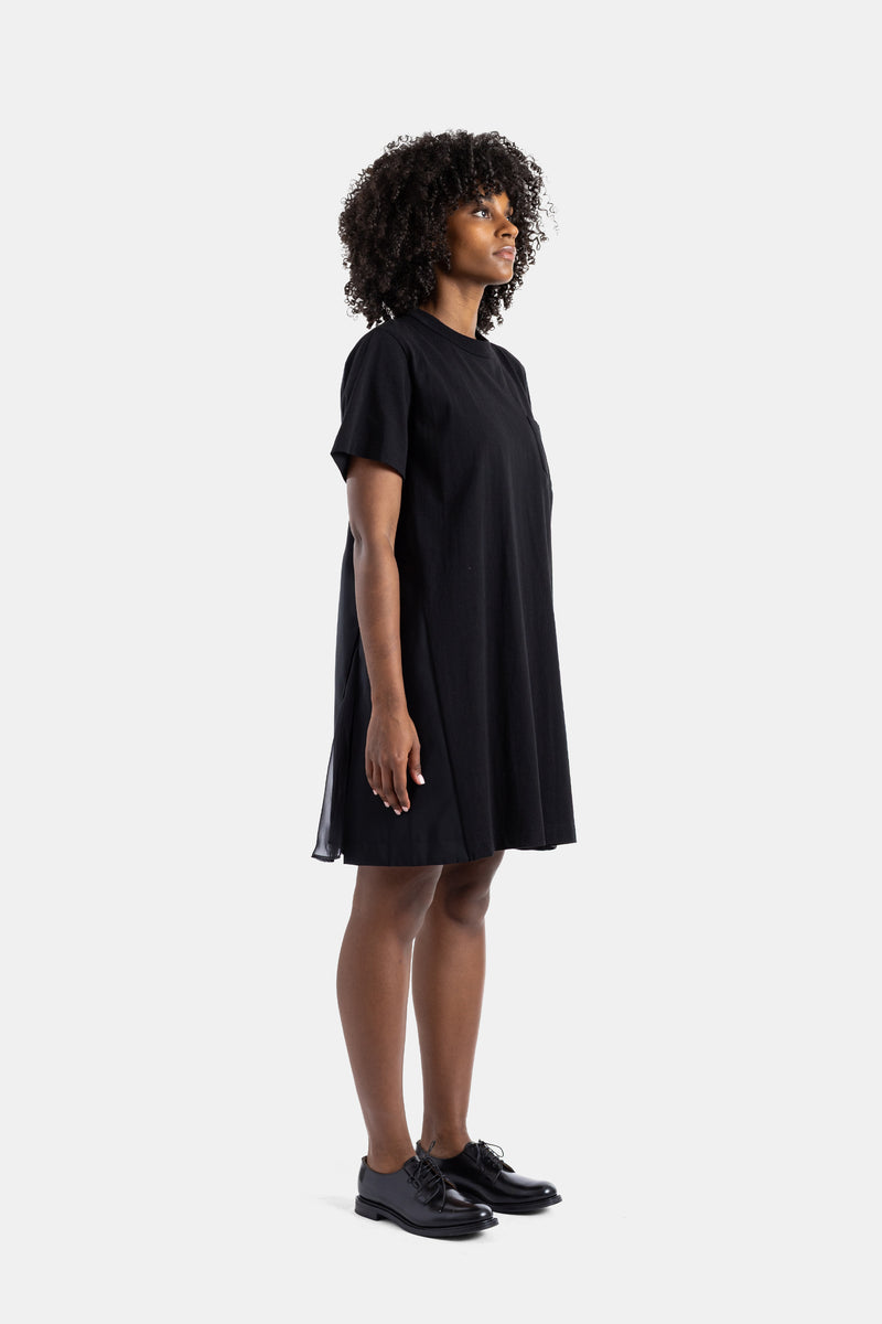 Black jersey and nylon hybrid dress