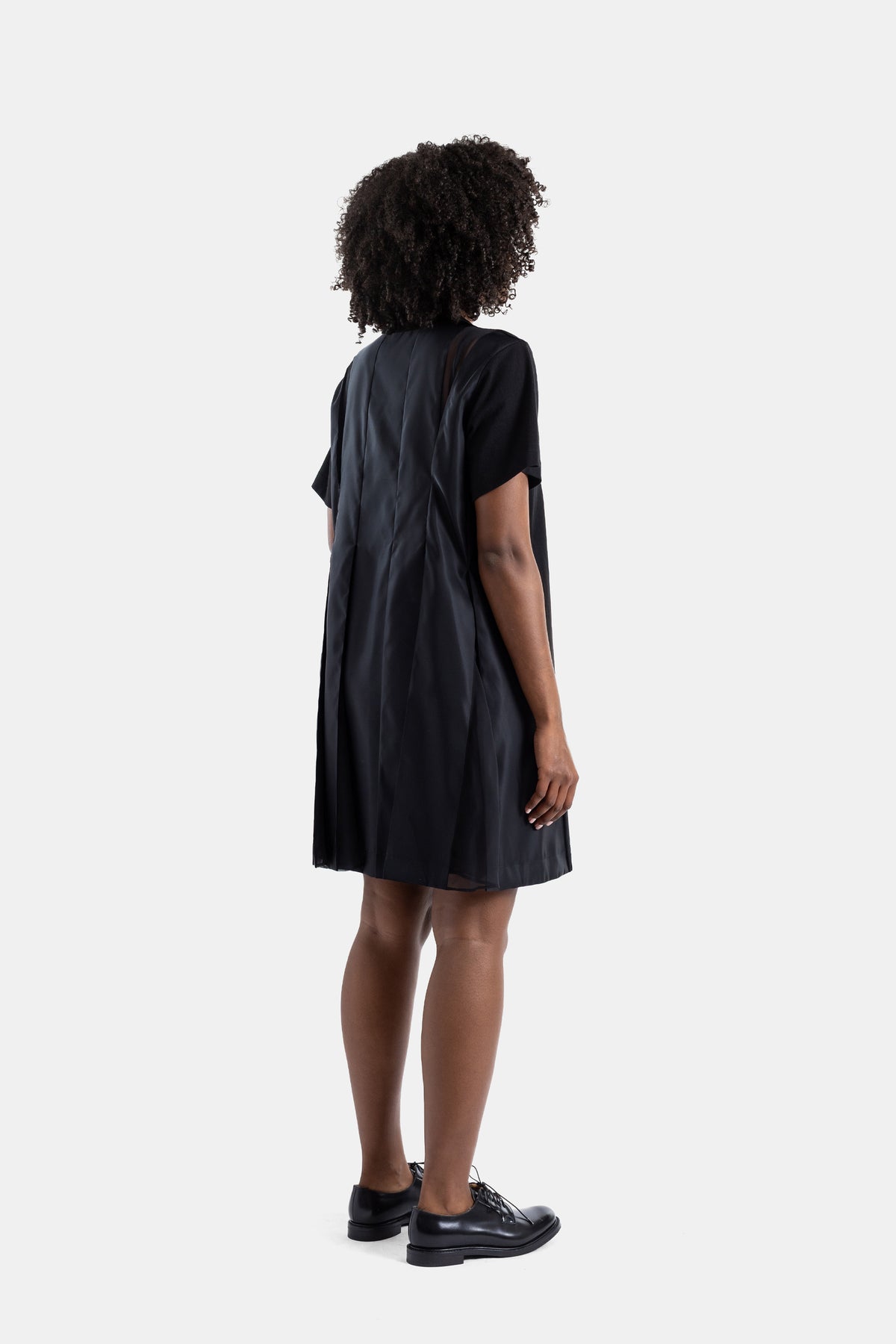 Black jersey and nylon hybrid dress