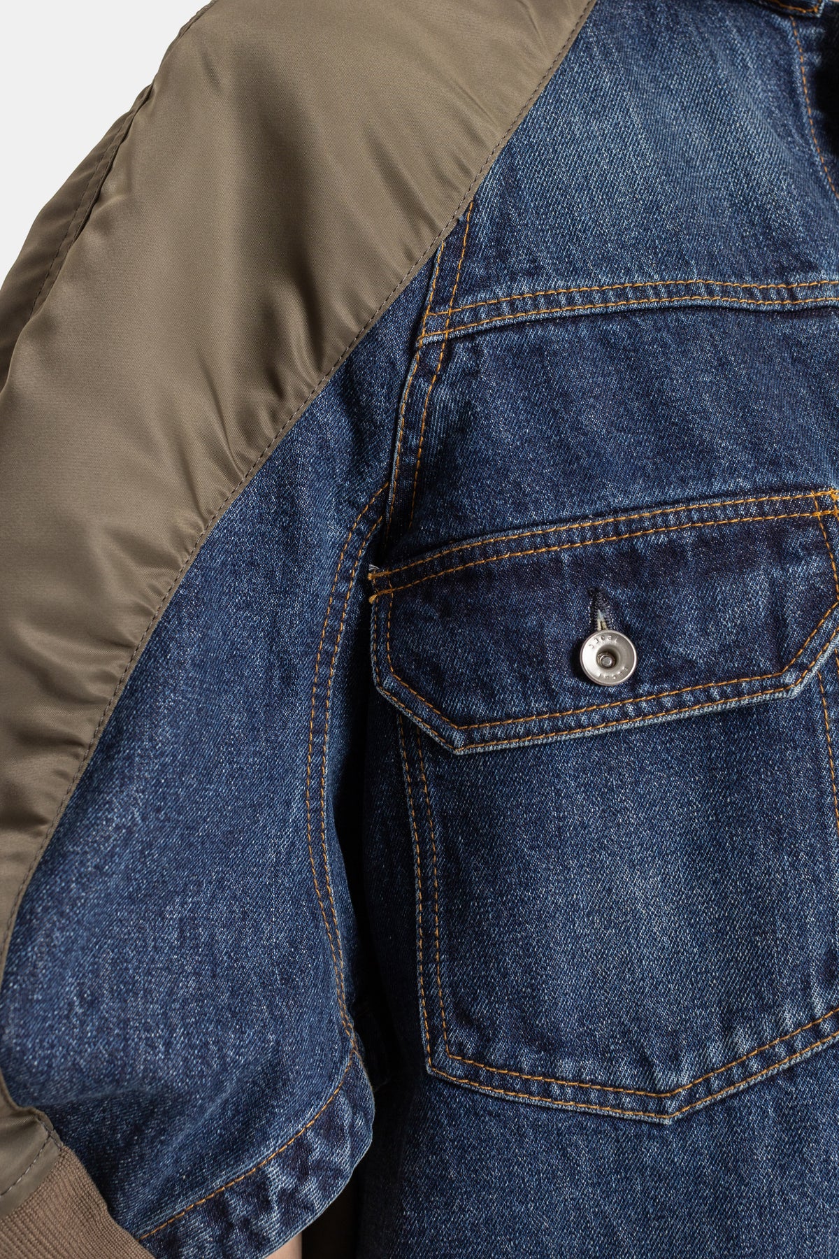 Hybrid Indigo Denim and Khaki Nylon Twill Jacket
