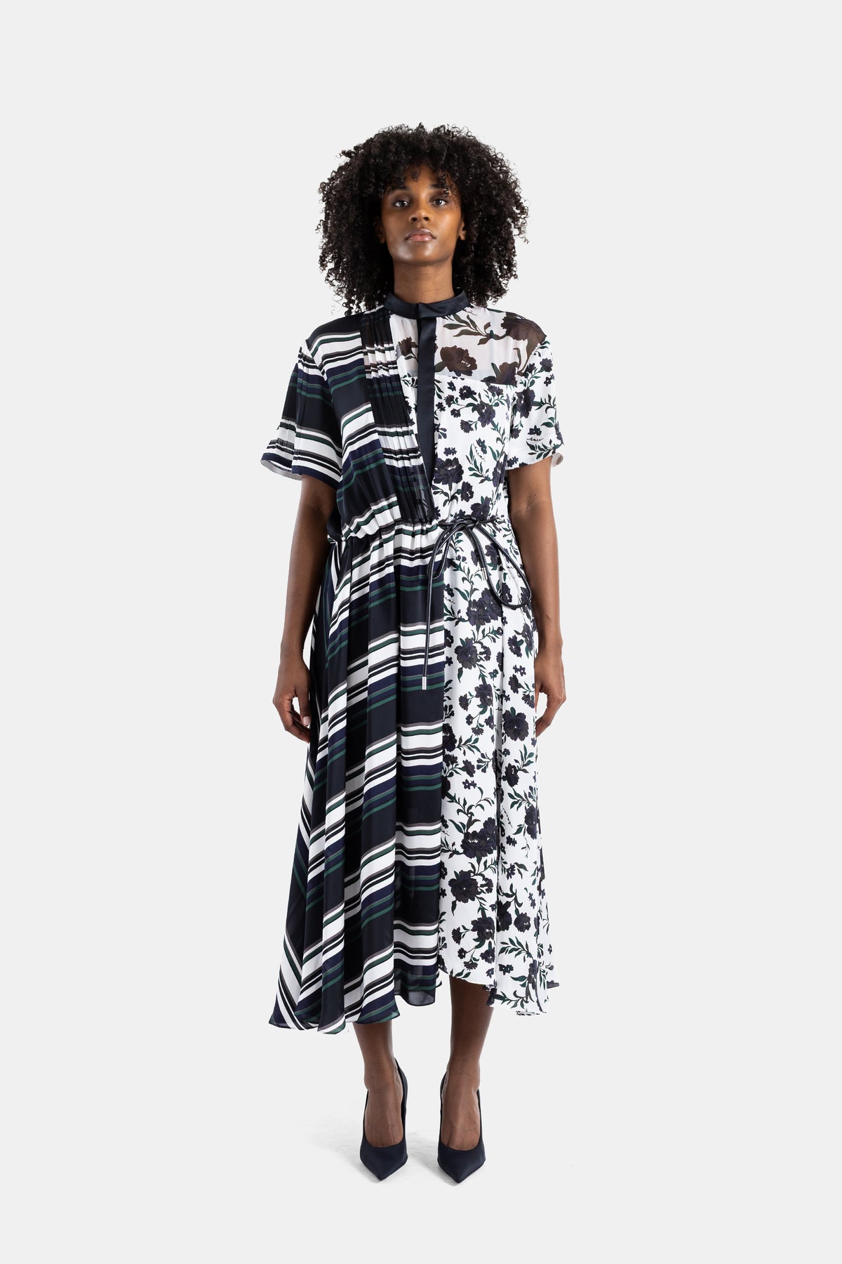 Pattern Mix asymmetrical midi dress