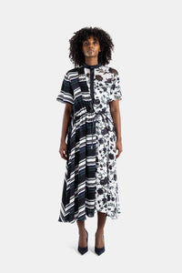 Asymmetric Pattern Mix Midi Dress - 3