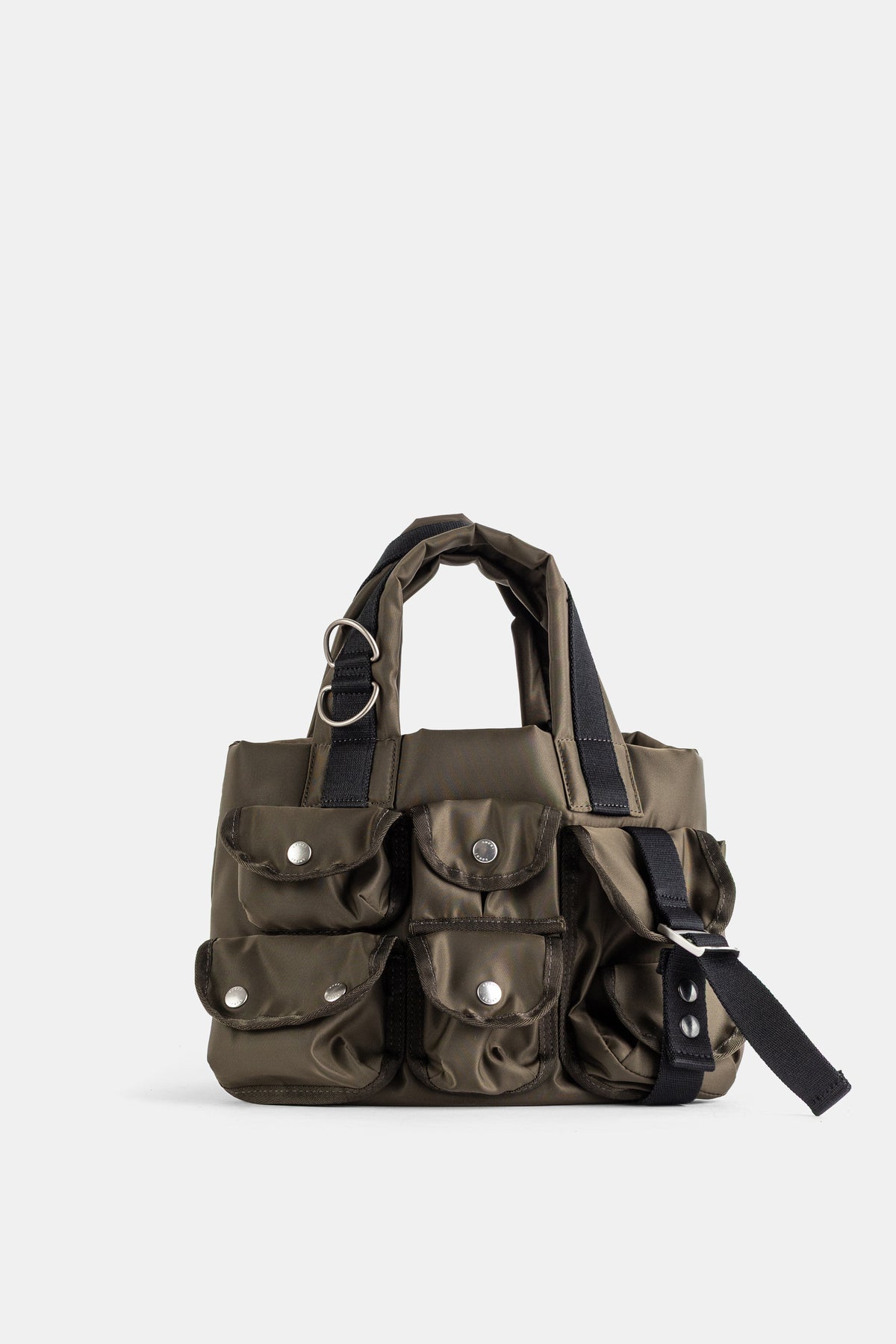 Nylon Tote Bag Small Multi-Pocket Khaki Olive