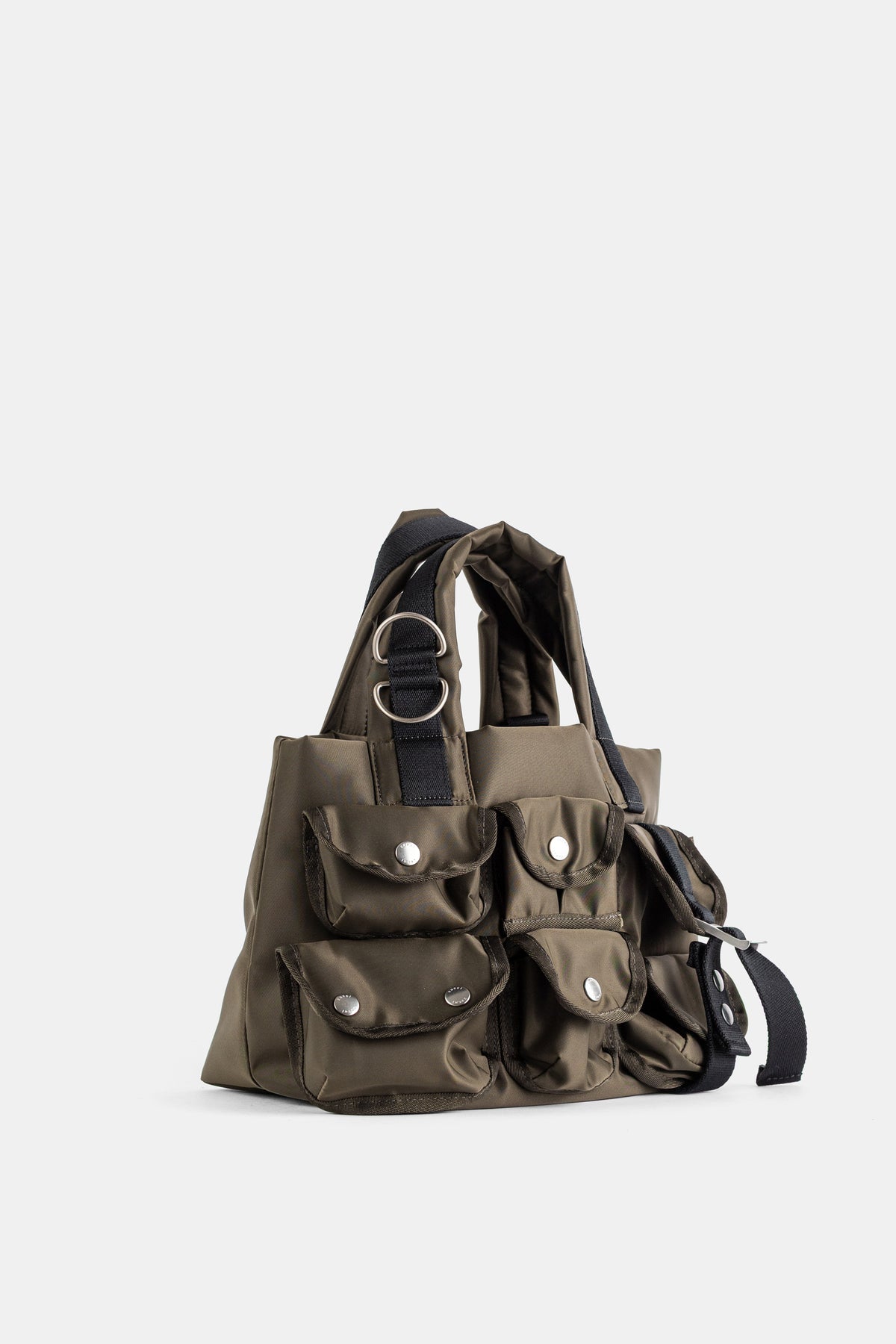 Nylon Tote Bag Small Multi-Pocket Khaki Olive