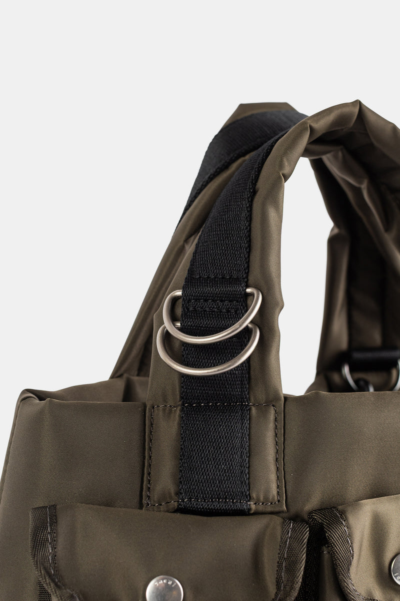 Nylon Tote Bag Small Multi-Pocket Khaki Olive