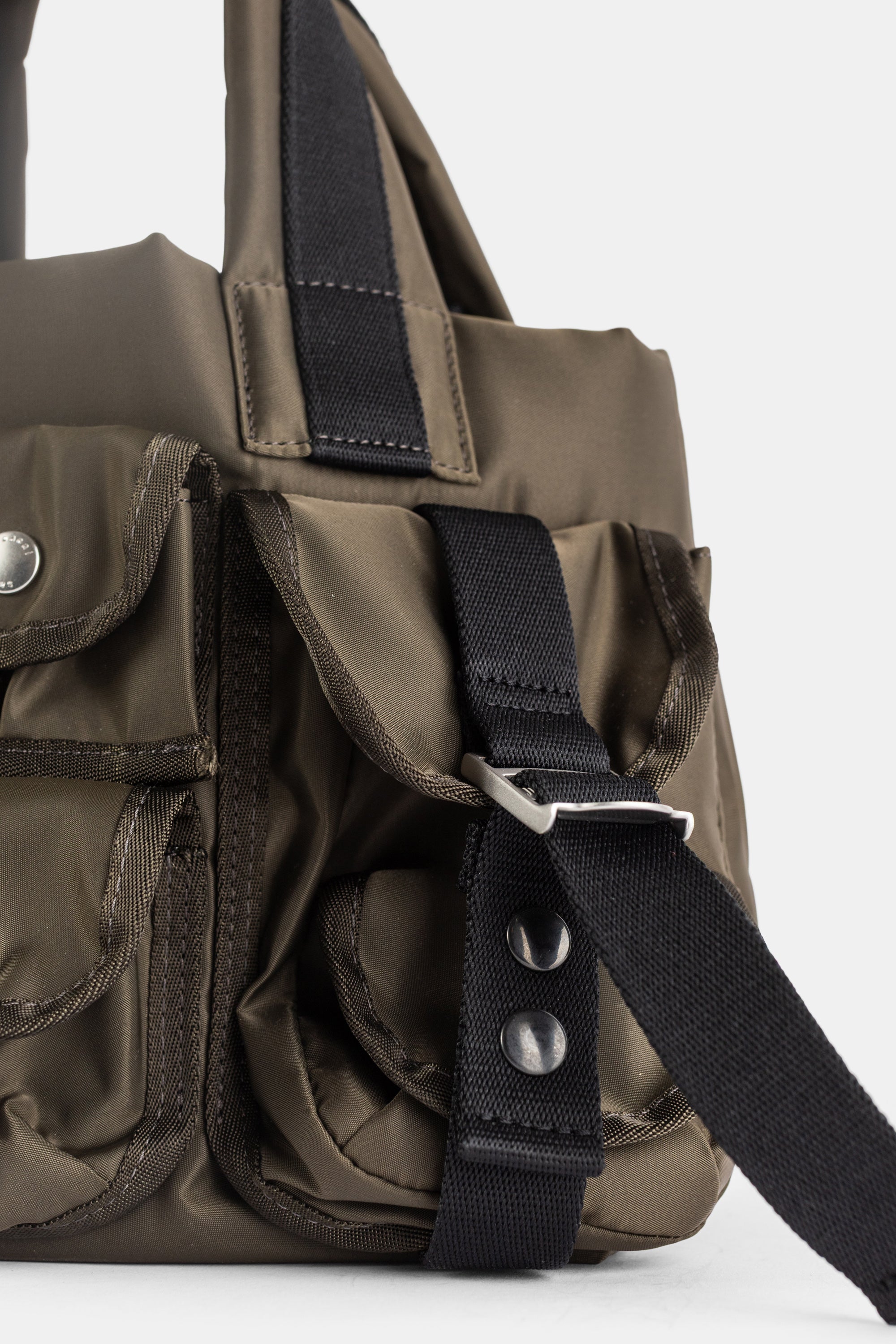 Sacai Small Multi-Pocket Olive Khaki Nylon Tote Bag | Actuel B