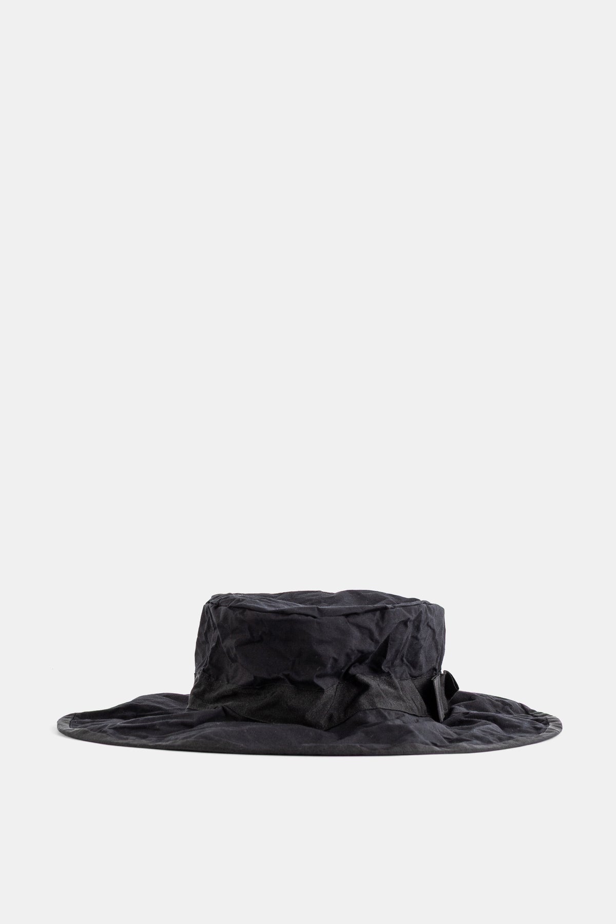 Scha wide black crinkled cotton flat-brim oversized boater hat with ribbon women's SS26