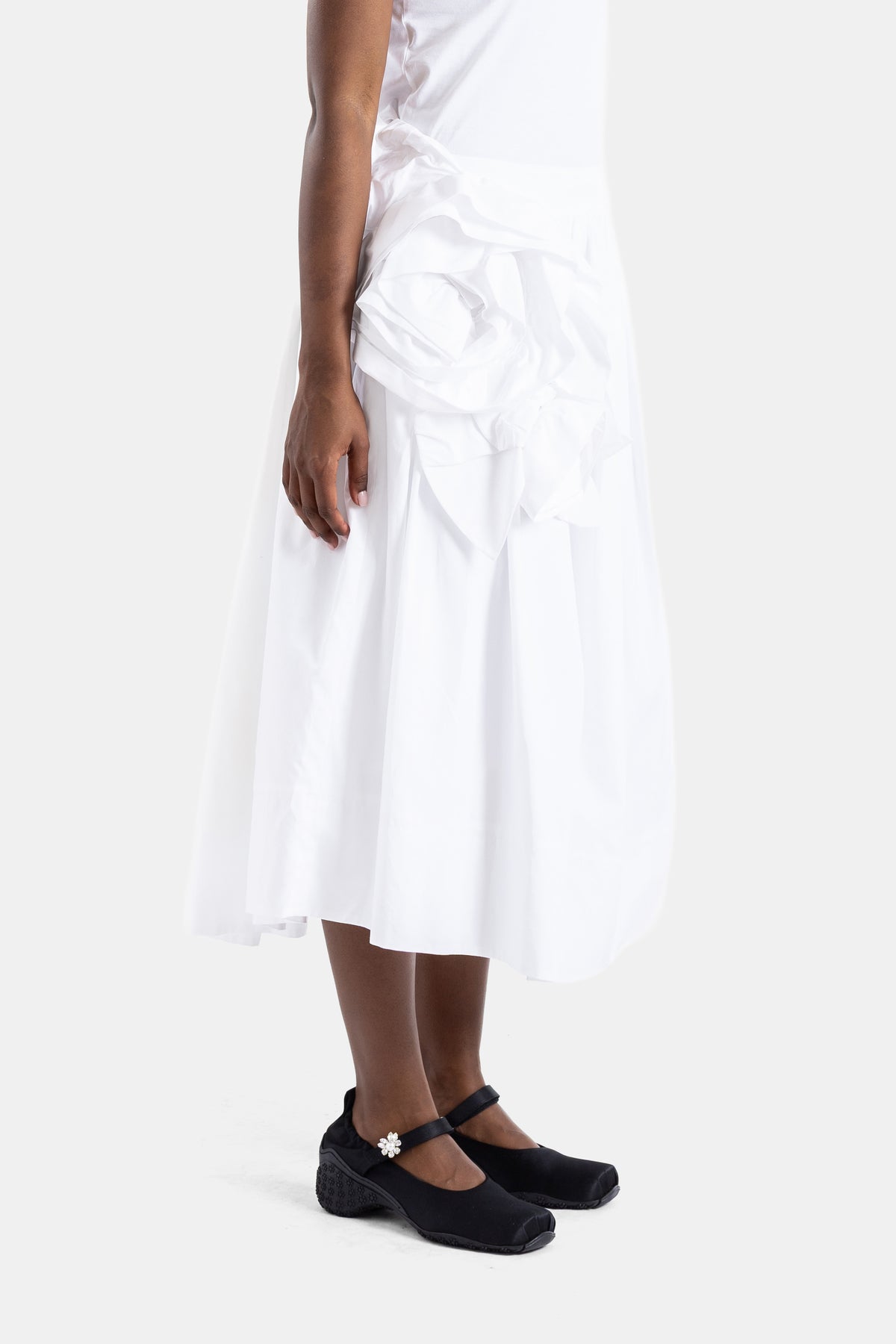 White poplin peplum skirt with rosette