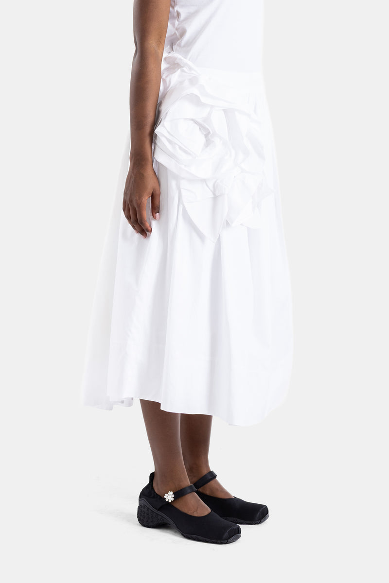 White poplin peplum skirt with rosette