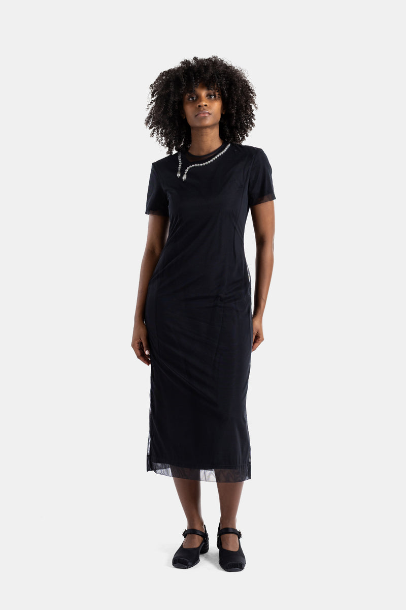 Robe midi superposée à perles noire