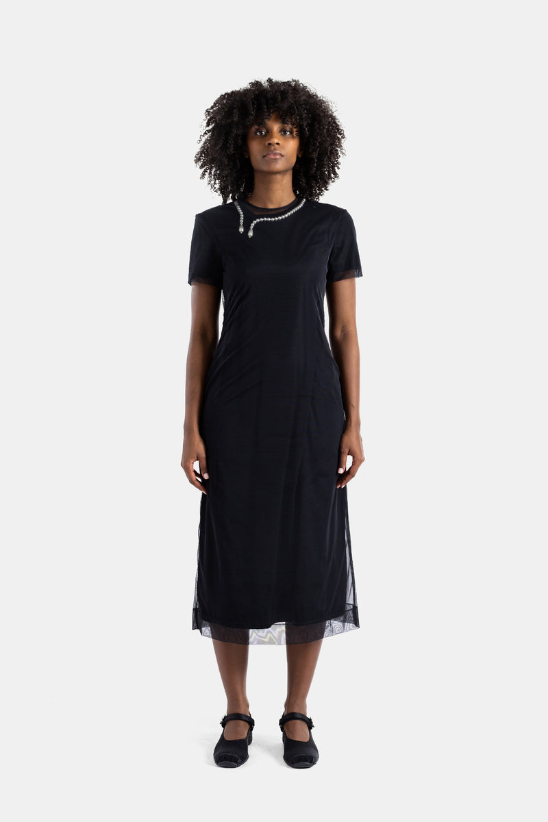 Simone Rocha Black Layered Pearl Midi Dress