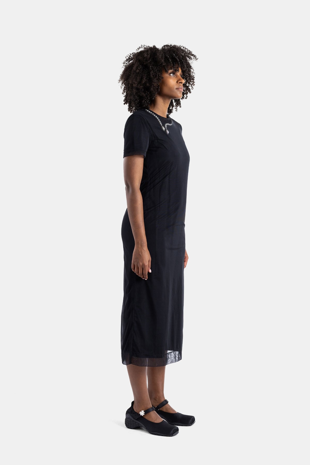 Black Layered Pearl Midi Dress