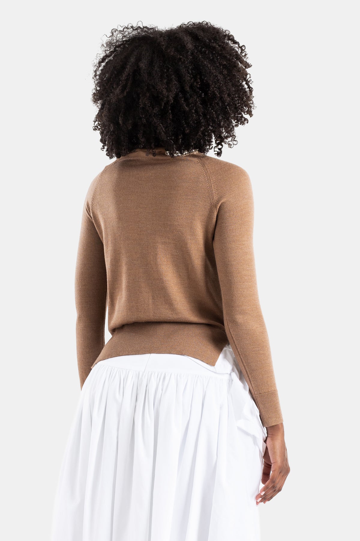 Chestnut merino and silk embellished cardigan