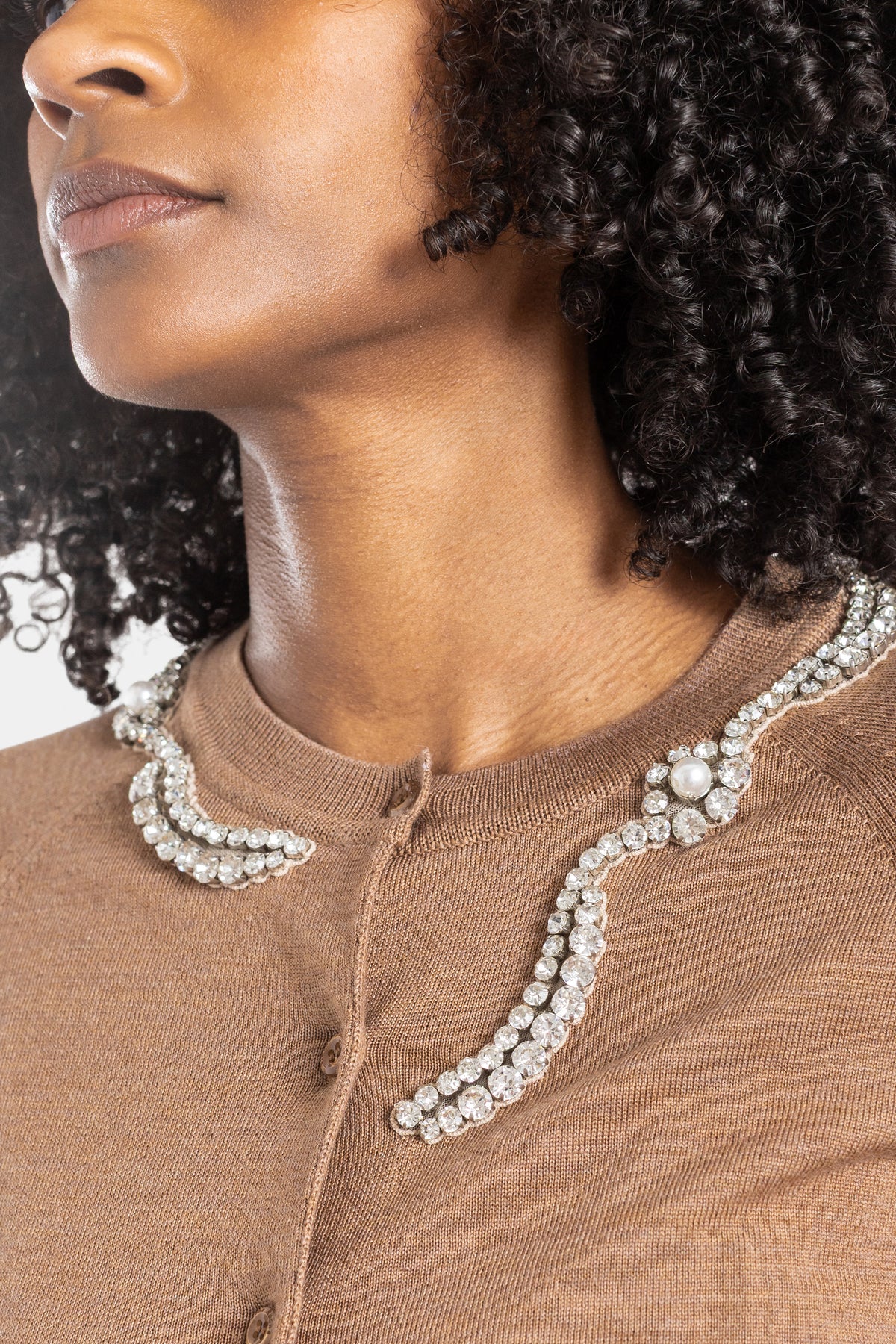 Chestnut merino and silk embellished cardigan