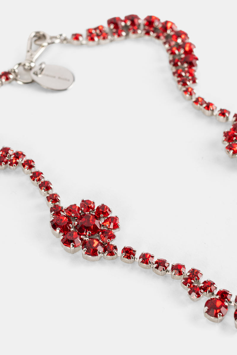 Scalloped Sepal Crystal Floral Necklace Ruby Red