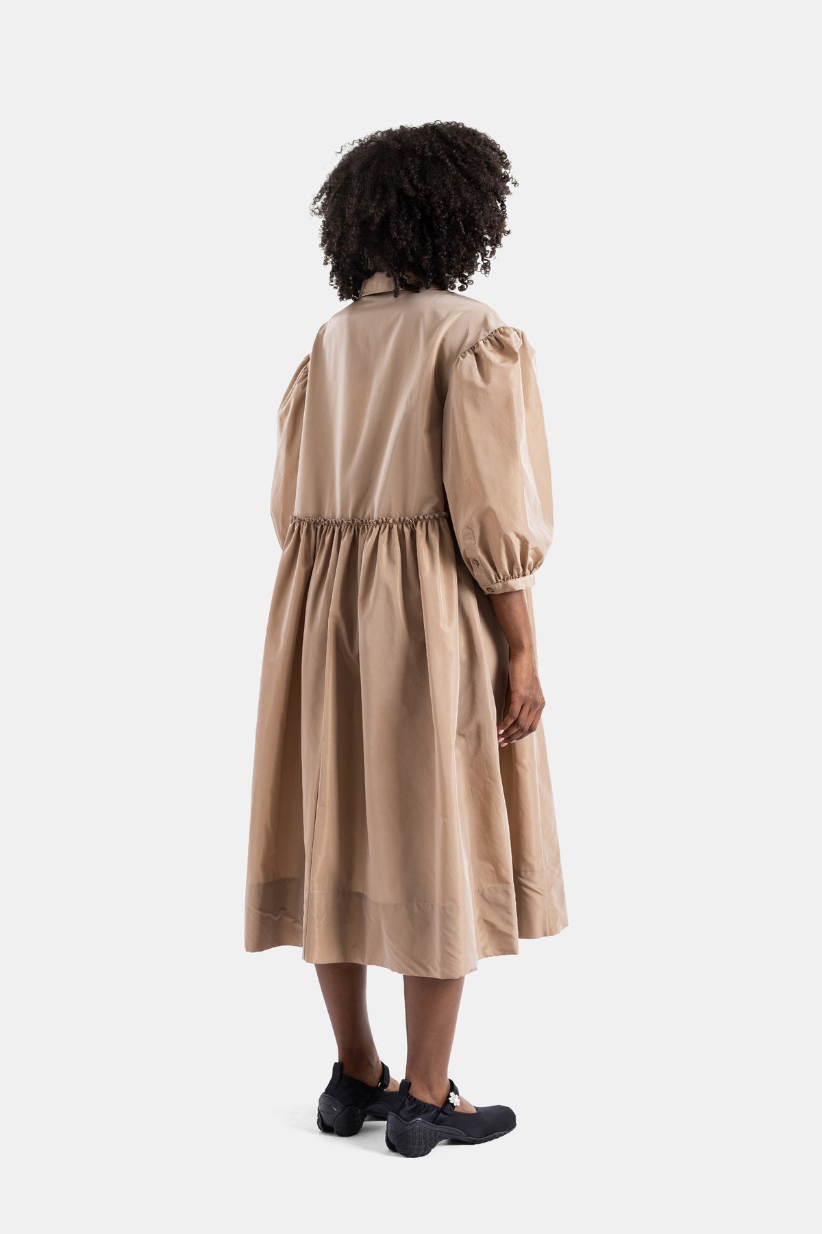 Nude taupe patchwork organza smock dress