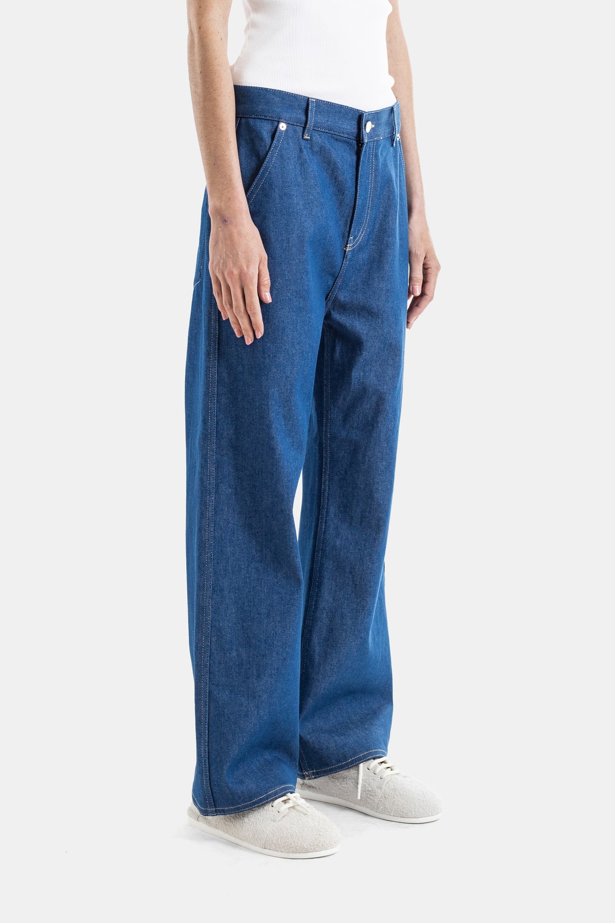 Jean Droit Cropped in Raw Lapis Denim