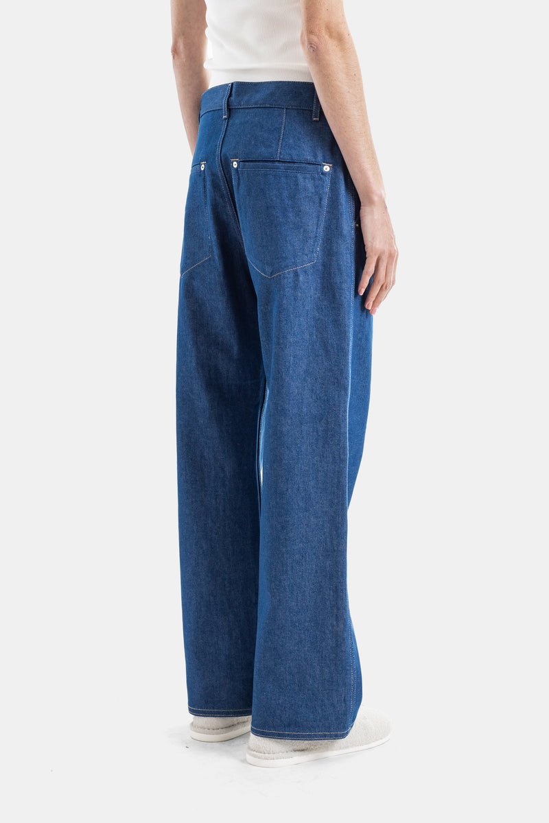 Jean Droit Cropped in Raw Lapis Denim
