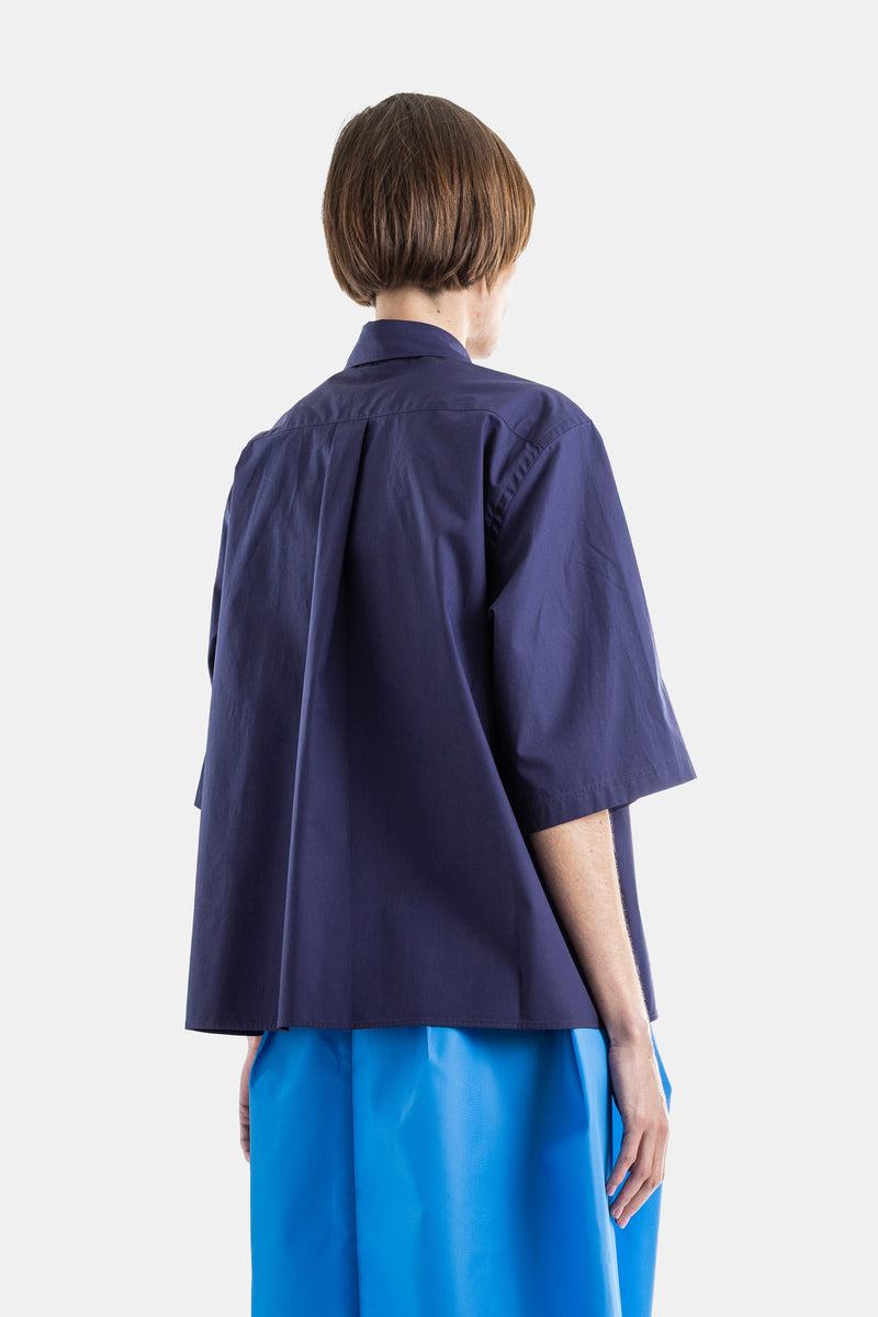 Biscay Boxy Short-Sleeve Cotton Poplin Shirt Navy