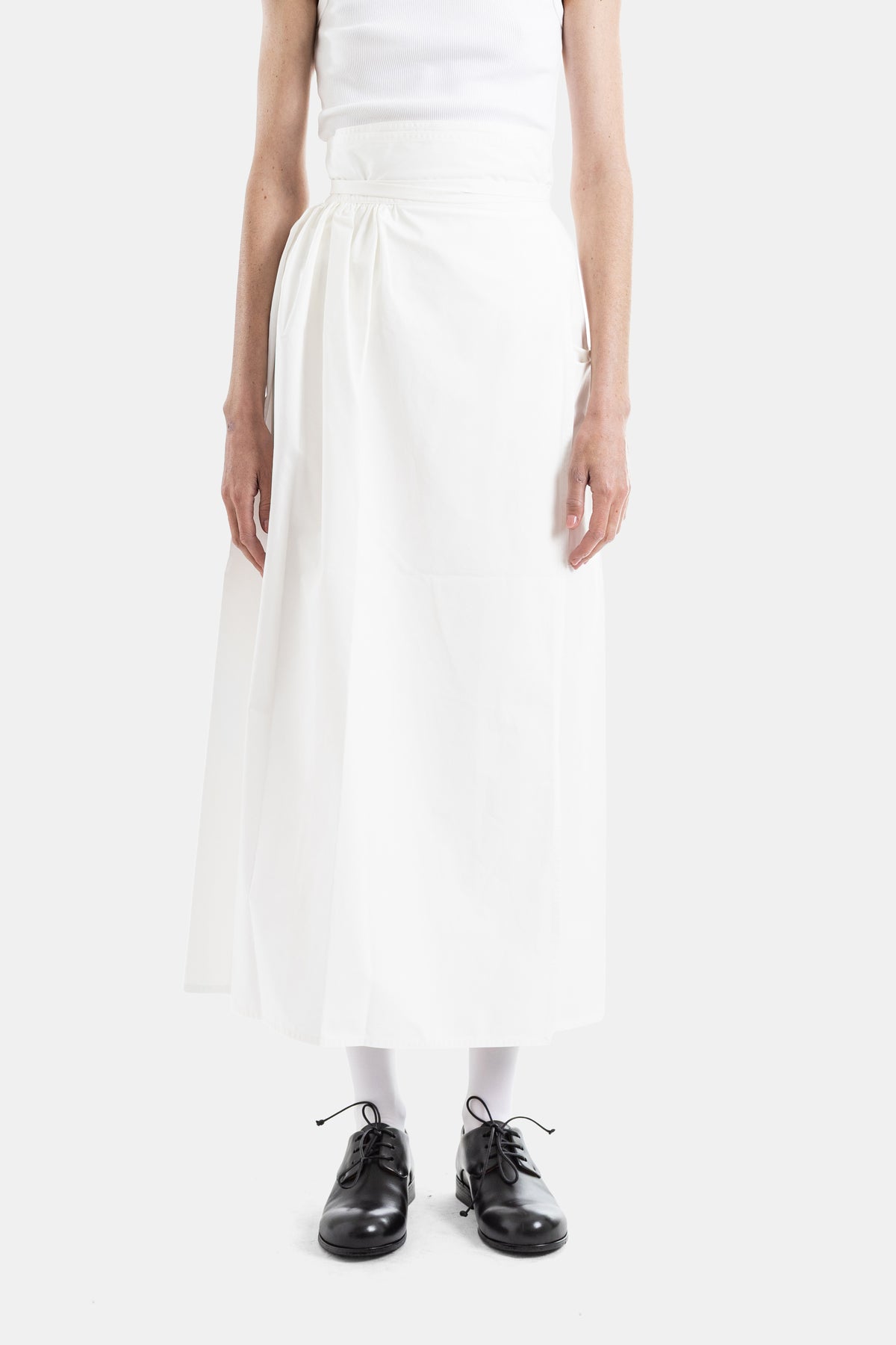 Jupe Longue Sakina Froncée en Coton Popeline Blanc Cassé